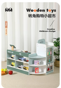 Wooden Corner Supermarket Toy with Vending Machine, Fruit and Vegetable Cutting Play Set