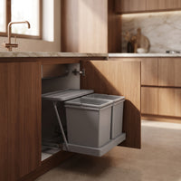 Space-Saving Pull-out Trash Bin Concealed Cabinet Trash Bin with Double Buckets Concealed Double Garbage Can Two-Bucket for Homeowners