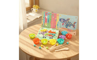 Fine Motor Skills Bead Matching Board with Tools Smooth Sorting Board with Cups Educational Wooden Bead Game Learning for Preschoolers