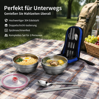 Double-walled cutlery set, travel cutlery set made of 304 material, dishwasher-safe for picnics & camping, portable camping cutlery with bag