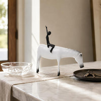 Black and Pale Horse Sculpture Minimalist Abstract Horse Figurine Zinc Alloy Home Decoration for Living Room