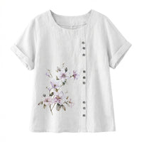 Going Out Tops for Women in Boho Style with Floral Embroidered Design, Linen Blend Summer for Airy Comfort, Plus Size Spring Clothes