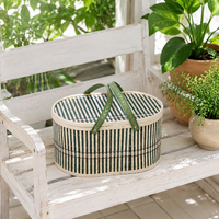 Bamboo Basket Storage Box, With Lid, Oval, Hand-woven, Basket Storage, Living Room, Before Guests Arrive