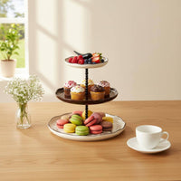 Ceramic Tiered Tray Beaded Post Ceramic Dessert Stand Multi-Purpose