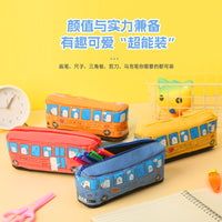 Cartoon Bus-Shaped Large Capacity Pencil Case - Korean Style Canvas Pencil Bag