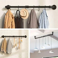 Heavy-Duty Wall-Mounted Industrial Pipe Clothing Rack with Multi-Function Hanging Bar