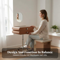 Round Pedestal Table with Mirror Nordic Design Makeup Desk Movable Modernist Inspired for Women, Students, Dressing Area