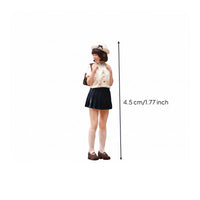 Miniature Woman Figurine White Hat Hand-Painted Figurine Small Backpack Lady Miniature Figure