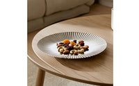 Striped Plate with Fluted Stripes Round Fruit Plate Shallow Dish Silver for Dining Table