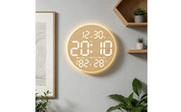 Digital Wall Clock with Temperature Woodgrain for Bedroom, Office