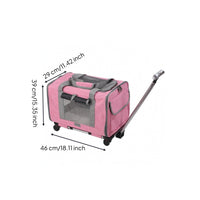 Rolling Pet Carrier Telescoping Handle Wheeled Feline Carrier Zippered Openings