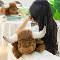 Lying Highland Bovine Stuffed Soft Highland Cow Stuffed Highland Cow Stuffed Toy Fuzzy Realistic Design for Children