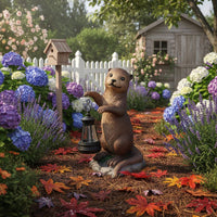 Resin Otter Garden Lamp Charming Design Otter Figurine with Lantern for Pondside