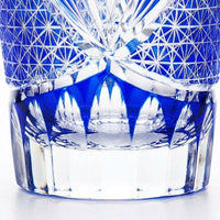 Japanese Kiriko-style Crystal Whiskey Glass, Black Chrysanthemum