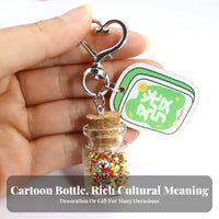 Glass Bottle Keychain Heart-Shaped Clasp Corked Vial Locket Bag Trinket Stylish Accessory for Mahjong Players, Purse, Backpack