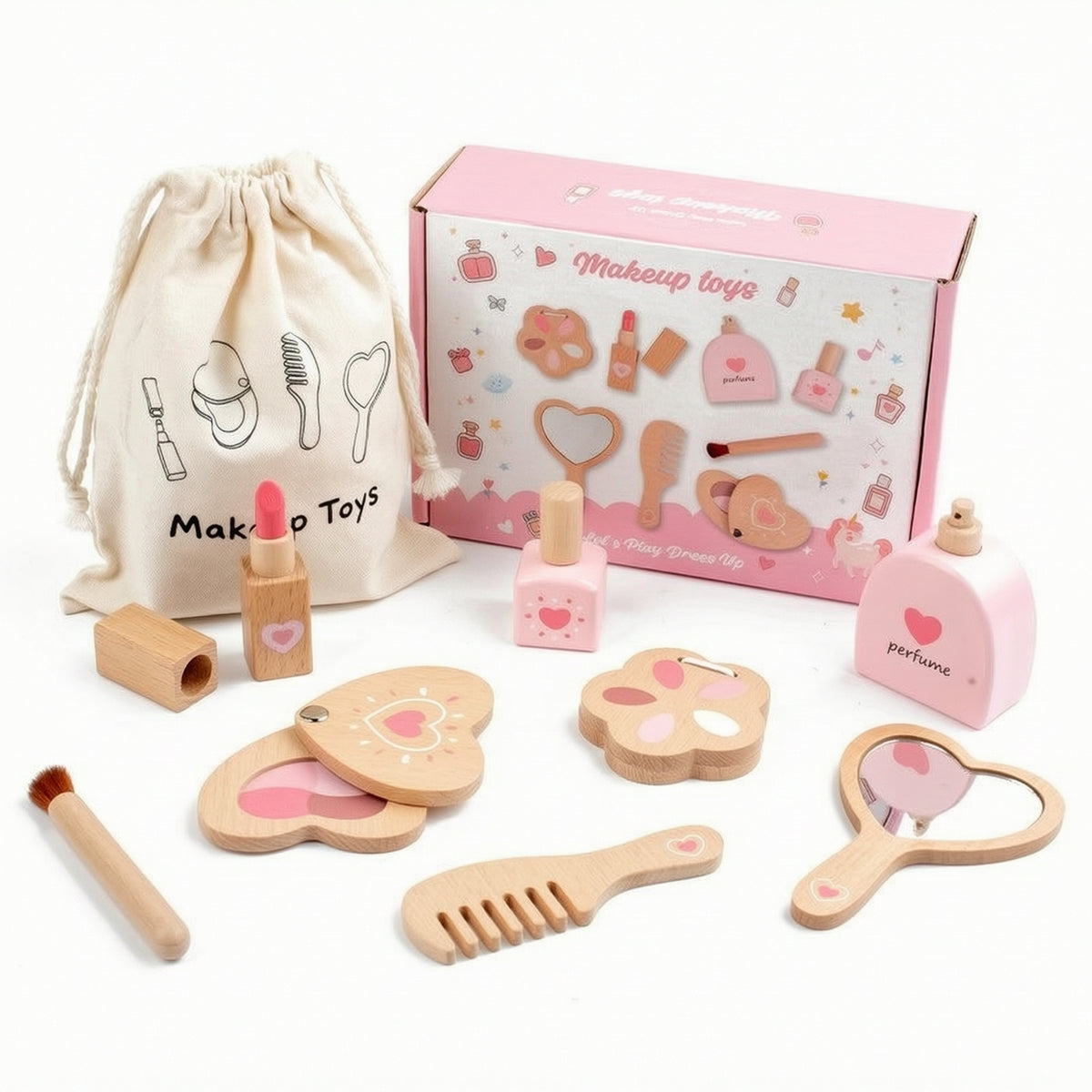 Wooden Makeup Toy Set Pretend Play Makeup Set Portable for Kids, Young Children