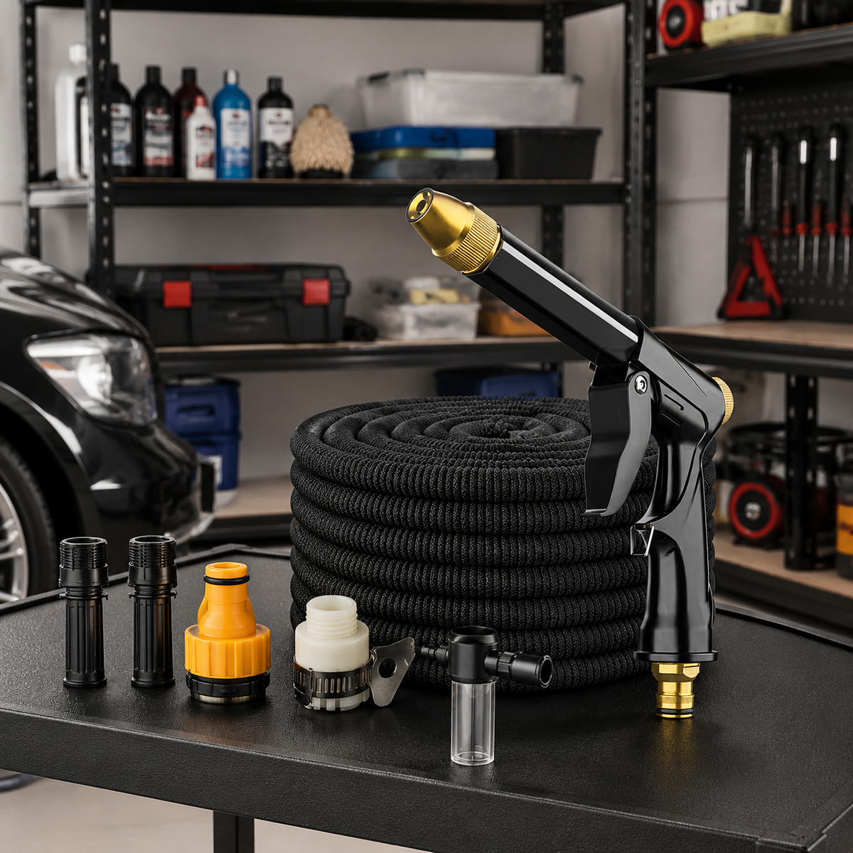 Car Wash Hose Spray Gun Metal Hose Reel Watering Nozzle Tap Water Compatible For Garden Watering