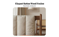 Rattan Headboard Bed Retro Design Woven Cane Headboard Bed No Box Spring Needed for Guesthouse Managers, Apartment Dwellers, Hotel, Guest Room