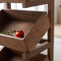 Solid Wood Multi-layer Storage Rack with Wheels for Kitchen, Living Room, and Balcony