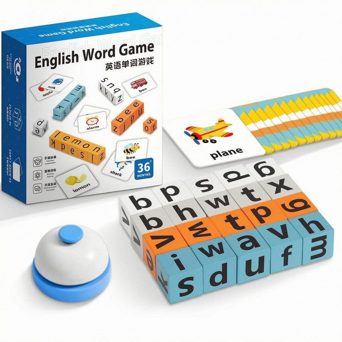 Letter Blocks Large Spelling Game Picture Game Cards Phonics Practice Wooden Spelling Letters Hand-Eye Coordination for Children
