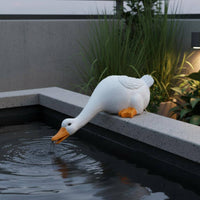Duck Fountain Ornament Carved Feather Texture Duck Garden Statue White Finish