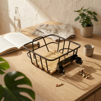 Front Bike Basket with Wood Base Natural for Shopping, Commuters