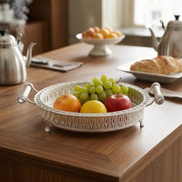 Filigree Tray Raised Rim Mirror Polished Round Tray Standing Feet