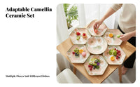 Floral Camellia Series Ceramic Tableware Set, Artistic Plates & Bowl, Home Dining, Retro Design