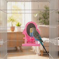 Compact Bird Mirror with Perch and Slow Feeder Rounded Parrot Mirror with Feeder Shatterproof Interactive Bird Toy Sturdy for Budgies