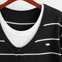 Womens Tops Striped Long Sleeve Round Neck Sweater for Casual Wear, UK Fake Two Piece Design, Plus Size Loose Fit for Leggings