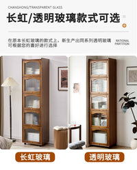 实木书柜带门置物架落地书架儿童客厅家用收纳储物柜卧室拱形立柜 40CM胡桃色二层【拱形玻璃翻盖】