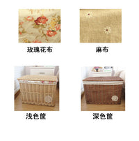 家居柳编收纳筐储物箱带盖大号藤编整理箱收纳箱衣服收纳脏衣篮筐 浅色筐麻布 加大号58*40*40