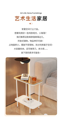 夹缝边几几简易沙发侧边轻奢迷你小桌子床头置物架躺椅旁角几 20*60淡奶白+透明色（金属框架）
