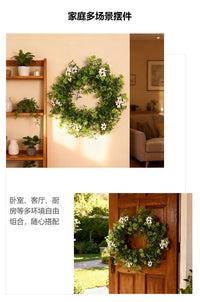 跨境供应新品春季白花环仿真花壁挂尤加利叶家居装饰门墙绿植壁饰