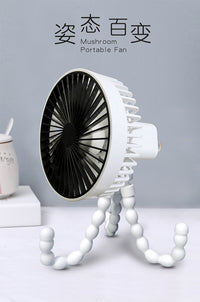 New Octopus Fan with Night Light, USB Rechargeable, 3 Speeds, for Desk, Handheld, or Stroller