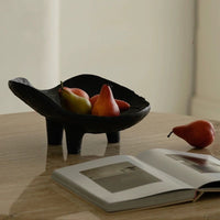 NRB Wabi-Sabi Style Black Ceramic Fruit Bowl Resin Storage Tray Vintage Art Decor