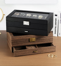 Double-Layer 12-Slot Watch Display Box with Carbon Fiber PU Leather