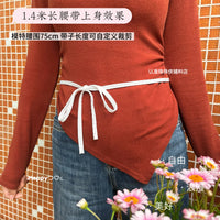 Knitted Cotton Fabric Dress Waist Belt 0.8cm Wide Black and White Soft Simple Tie Neck Cotton Linen