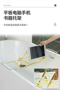 Stainless Steel Bathtub Caddy Tray with Book Stand, Telescopic, Non-Slip, Hanging Installation