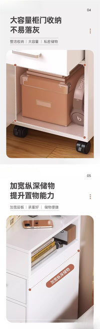 Light Luxury Bedside Cabinet with Wheels, Three Drawers, Warm White