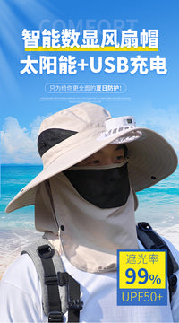 Kaikaiyun Solar-Powered Fan Hat with Large Brim, Adjustable and Foldable