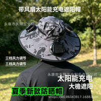 MAKE MY WAY Solar-Powered Fan Hat with Wire-Reinforced Brim, Men's Fishing Sun Hat