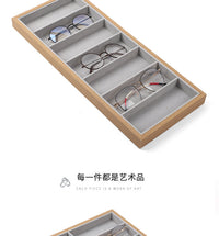 Wooden Square Sunglasses Display Tray with 7 Grids for Eyewear Storage