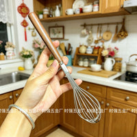 304 Stainless Steel Manual Egg Beater Whisk with Walnut Wood Handle for Home Baking