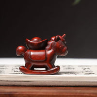 Green Sandalwood Carved Horse Year Rocking Horse Hand Piece Zodiac Horse with Money Keychain Car Hanging Ornament Table Decoration