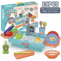 Electric Dishwasher Pretend Play Set with Circulating Water, Kitchen Sink Toy for Girls