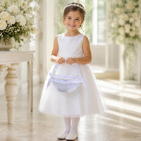 Flower Girl Basket Lace Border White Flower Basket Pleated Design