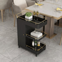 Food Service Trolley Heavy Duty Rolling Bar Cart with Cabinet Omni-Directional Rotating Wheels 3-Shelf Service Cart for Restaurant Hotel, Dining Room