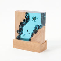 Resin Light with Wooden Base Compact Nightlight Dreamy for Study Area