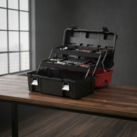 1 Piece Tool Organizer Portable Tool Box with Support Legs Metal Locks Folding Storage Organizer Ribbed Shell Stainless Steel Front Compact Carry Suitable for Electricians Repairs Garage Workshop